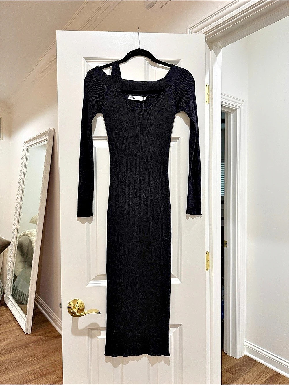Zara Black Cut Out Knit Midi Dress Black Small